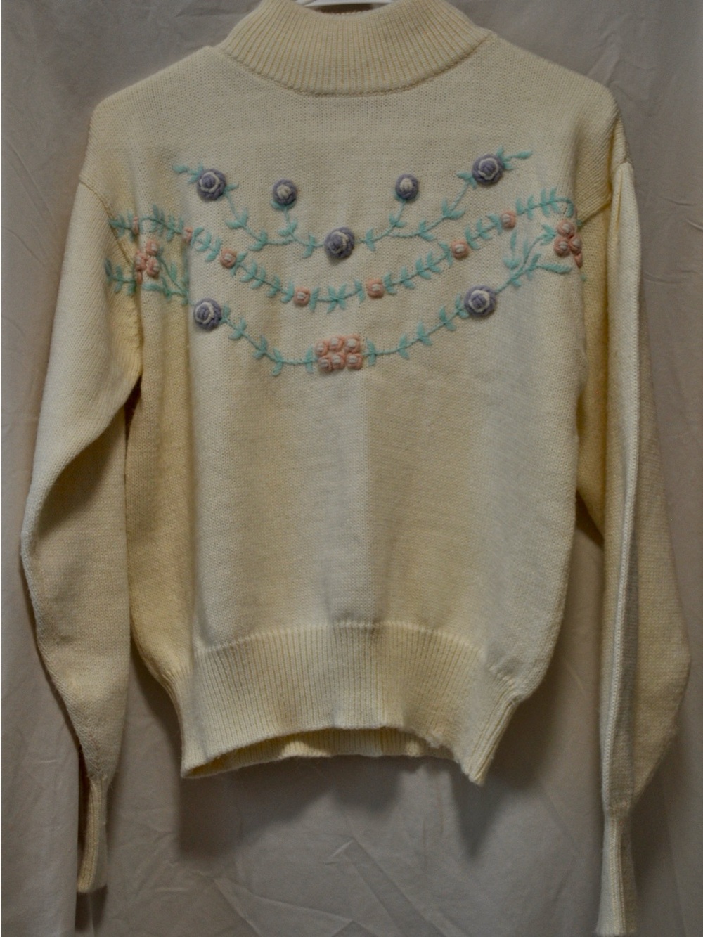Vintage Chinawear by Morsley Cream Floral Embroidered Turtleneck Sweater - Women